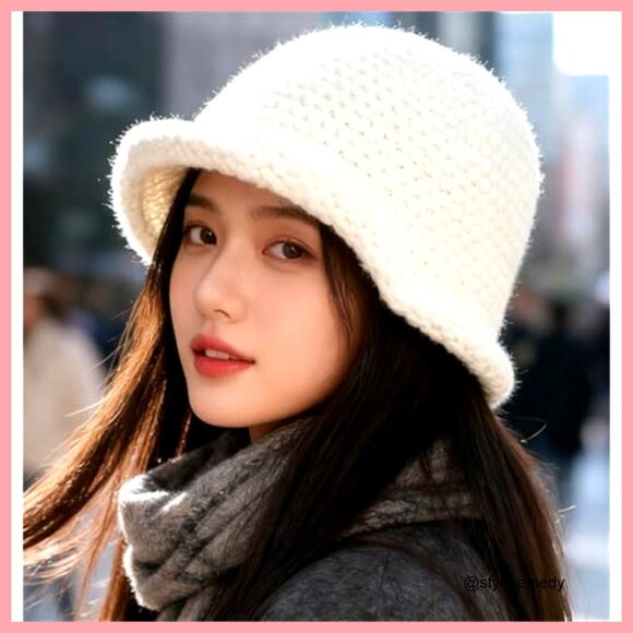 Acrylic Knitted Bucket Hat Winter Warm Crochet Cap main image 4